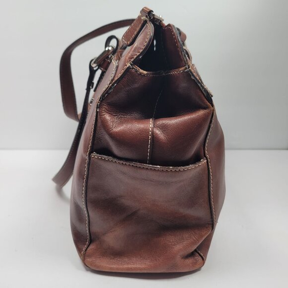 VTG Fossil Executive Women's Brown Leather Tote Shoulder Bag - Picture 3 of 12